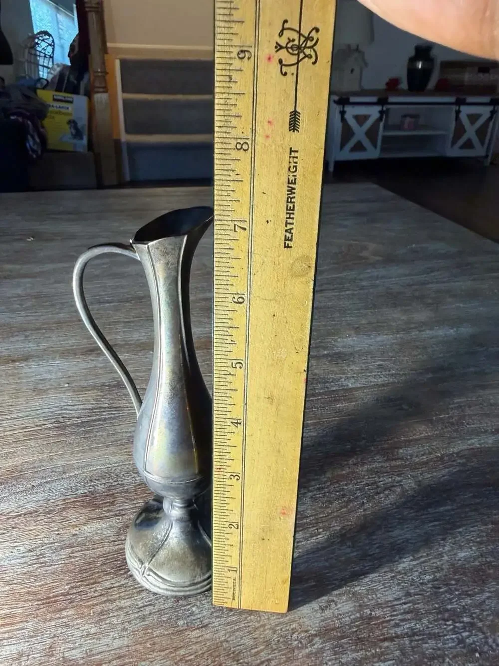 Vintage Pewter Ewer Bud Vase with Ornate Spout and Handle